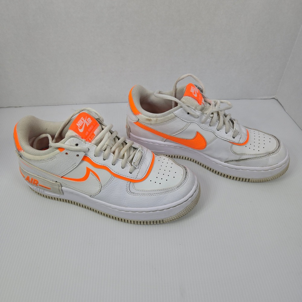 Nike Air Force 1 Shadow White Orange CW2630 100 Low Top Sneakers US 9